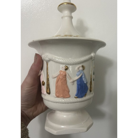 VTG Arnels Pottery Ceramic Jar Urn Vase w/ Lid Roman Greek Artist Signed 1965 - Picture 3 of 11